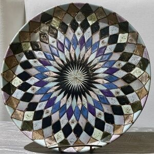 Vintage Fabienne Jouvin French Harlequin Pattern Stoneware Platter, 12.75-Inch